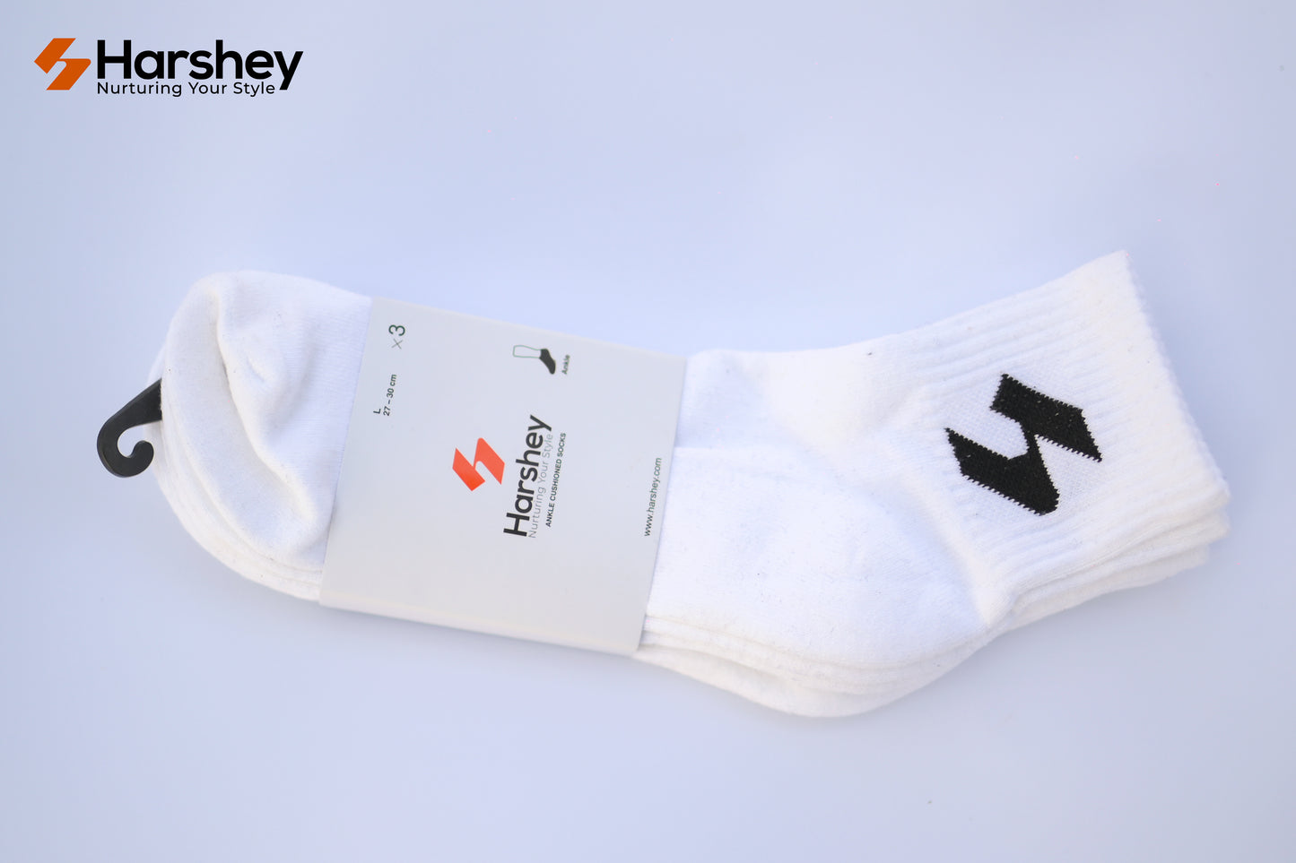 Pack of Three ankle cushioned socks. White Color
