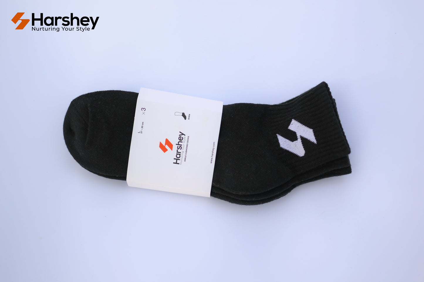 Pack of Three ankle cushioned socks. Black Color