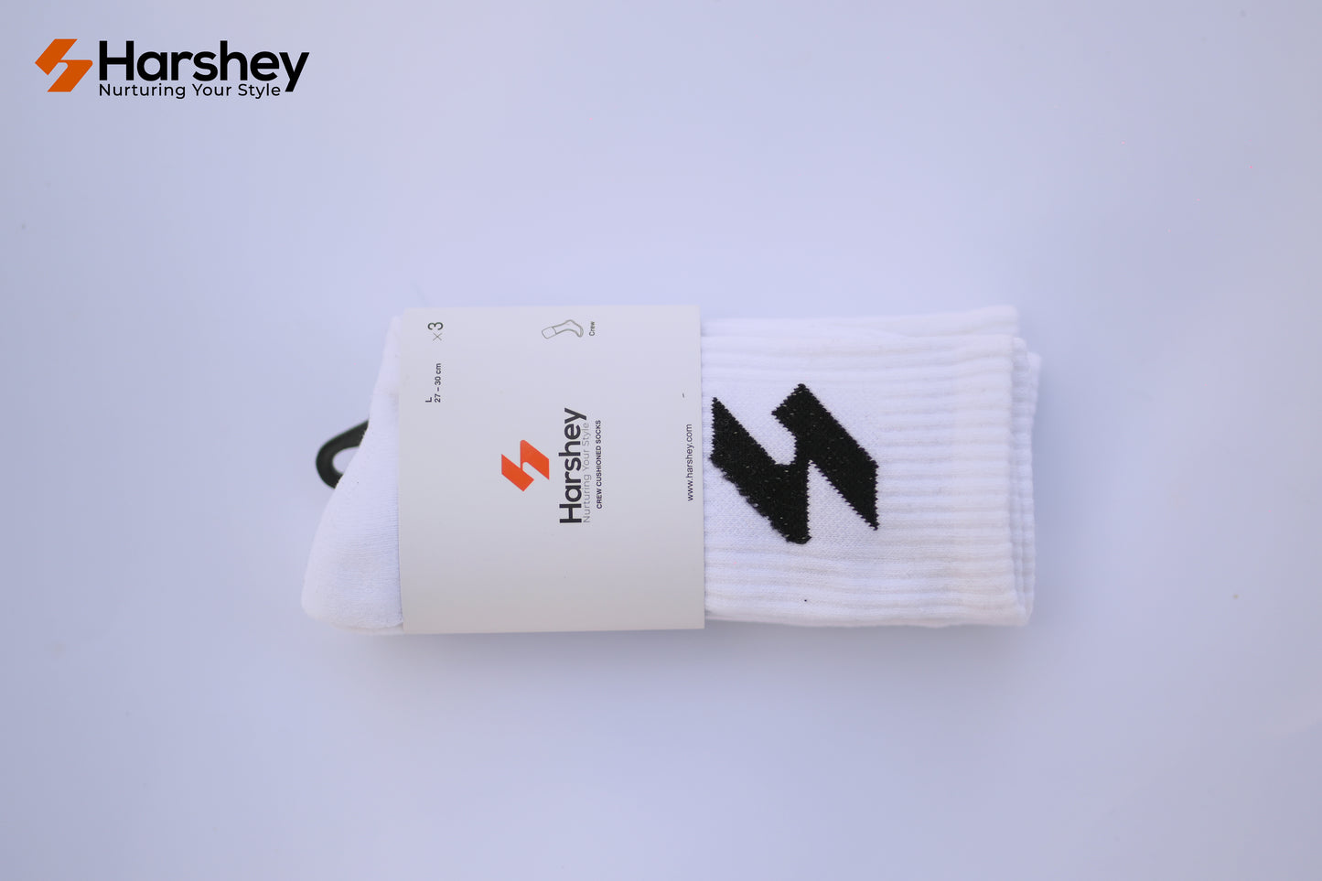 Pack of Three crew cushioned socks. White Color