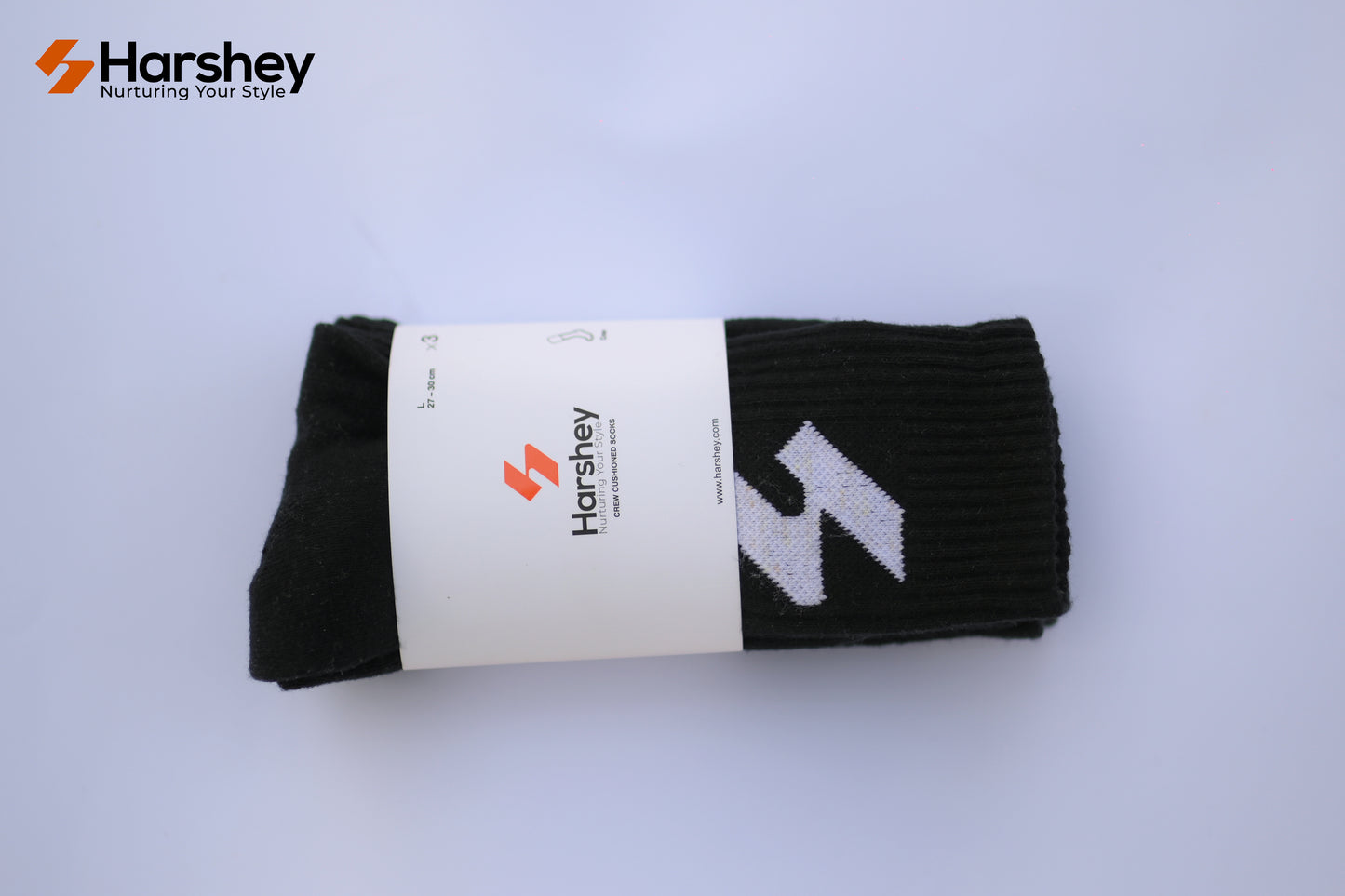 Pack of Three crew cushioned socks. Black Color