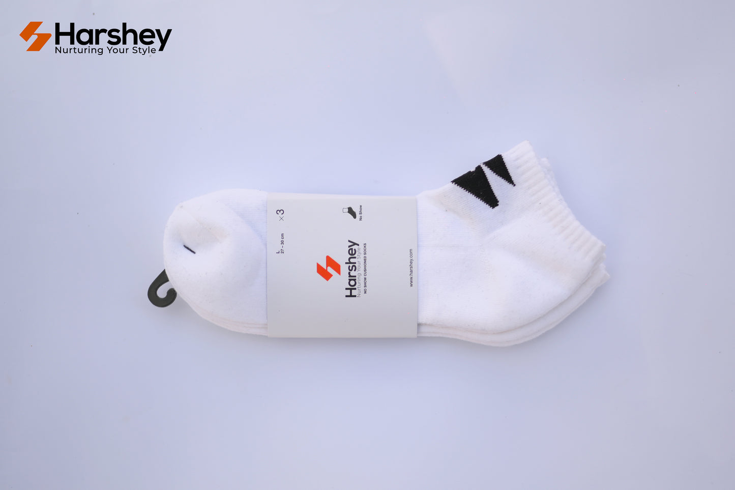 Pack of Three No Show cushioned socks. White Color