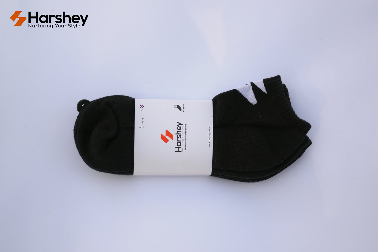 Pack of Three No Show cushioned socks. Black Color