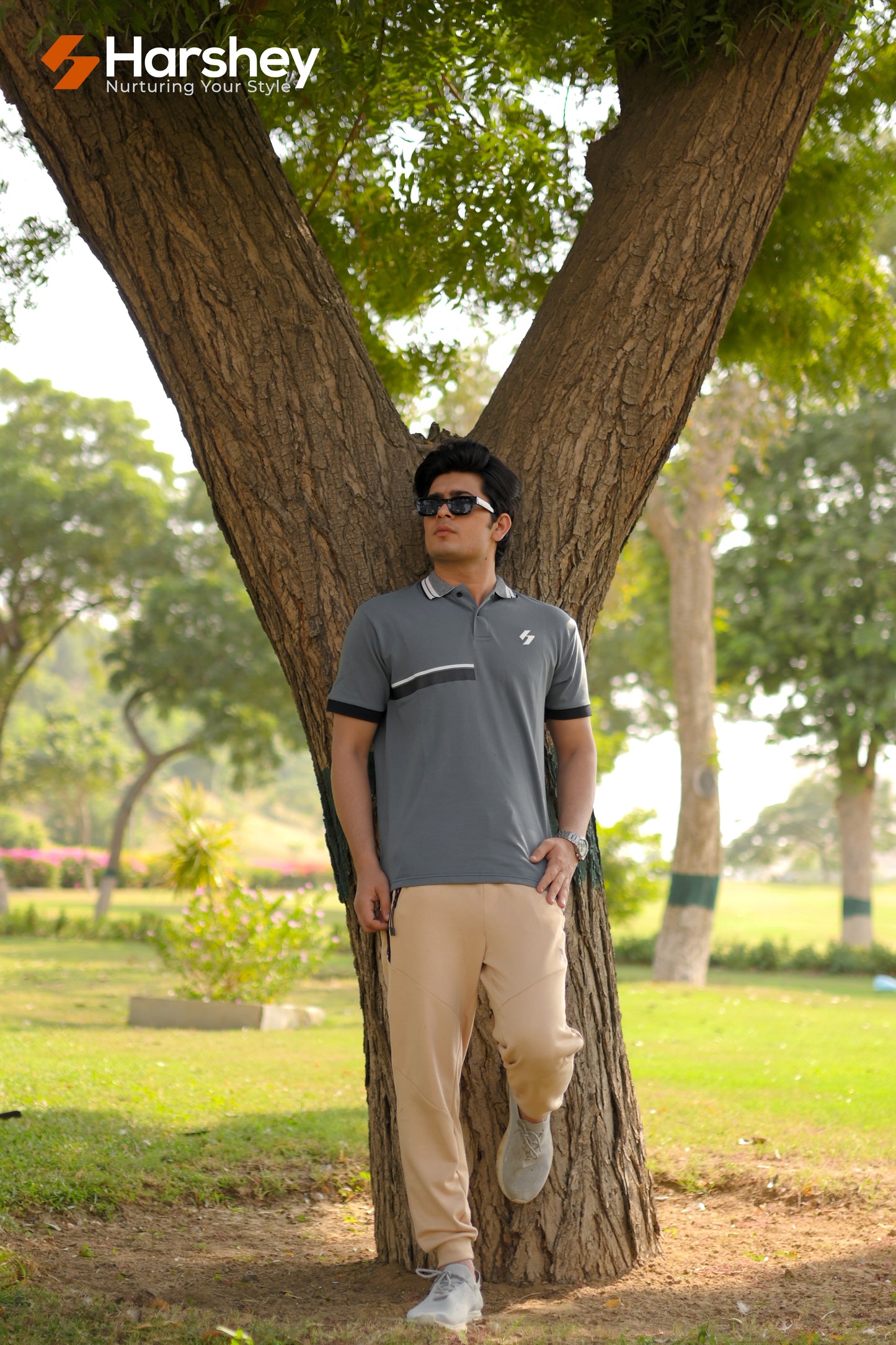 Classic Dark Grey Polo with white and grey Collar