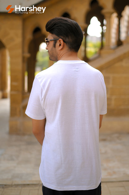 Crisp Cotton Tee in White with Bold Harshey Logo